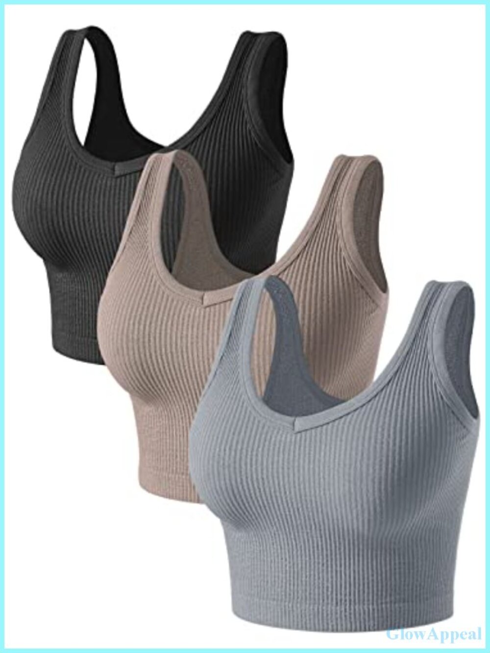 3 Pack Crop Ribbed Fitted V Neck Tank Tops Women Sleeveless Workout Tops
